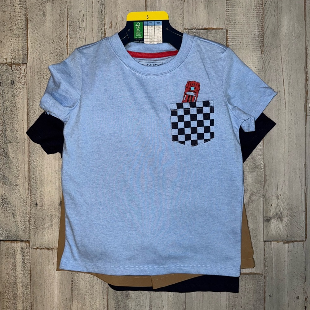 Toddler Boys size 5 yrs Andy & Evan set 3pc 2 shirts & 1 pair of shorts all NWT